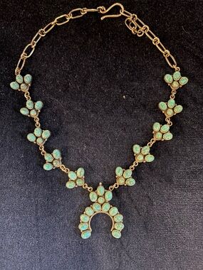Sterling and turquoise squash blossom style necklace